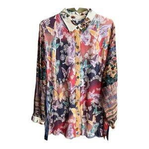 John.Mark multi pattern textured tunic top‎ womens L